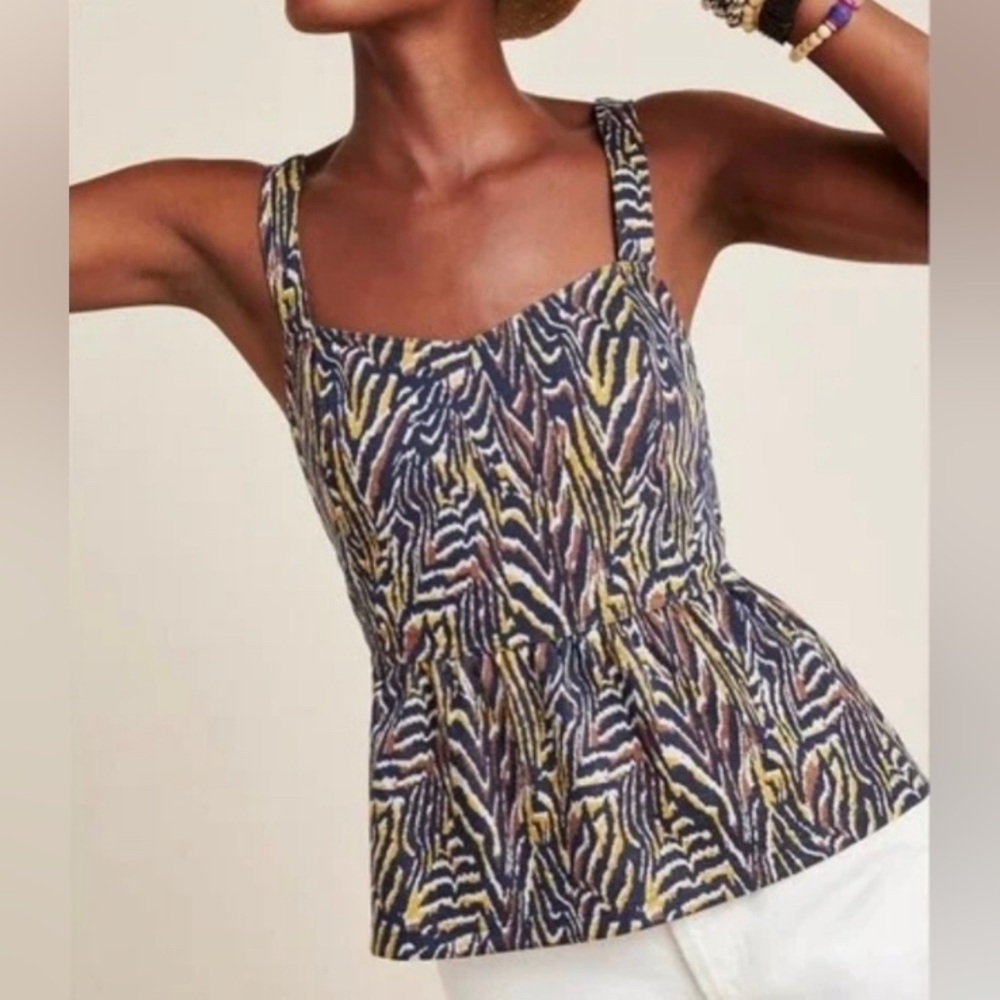 Anthropologie Jamie Zebra Preplum Fit & Flare Sleeveless Top size XS